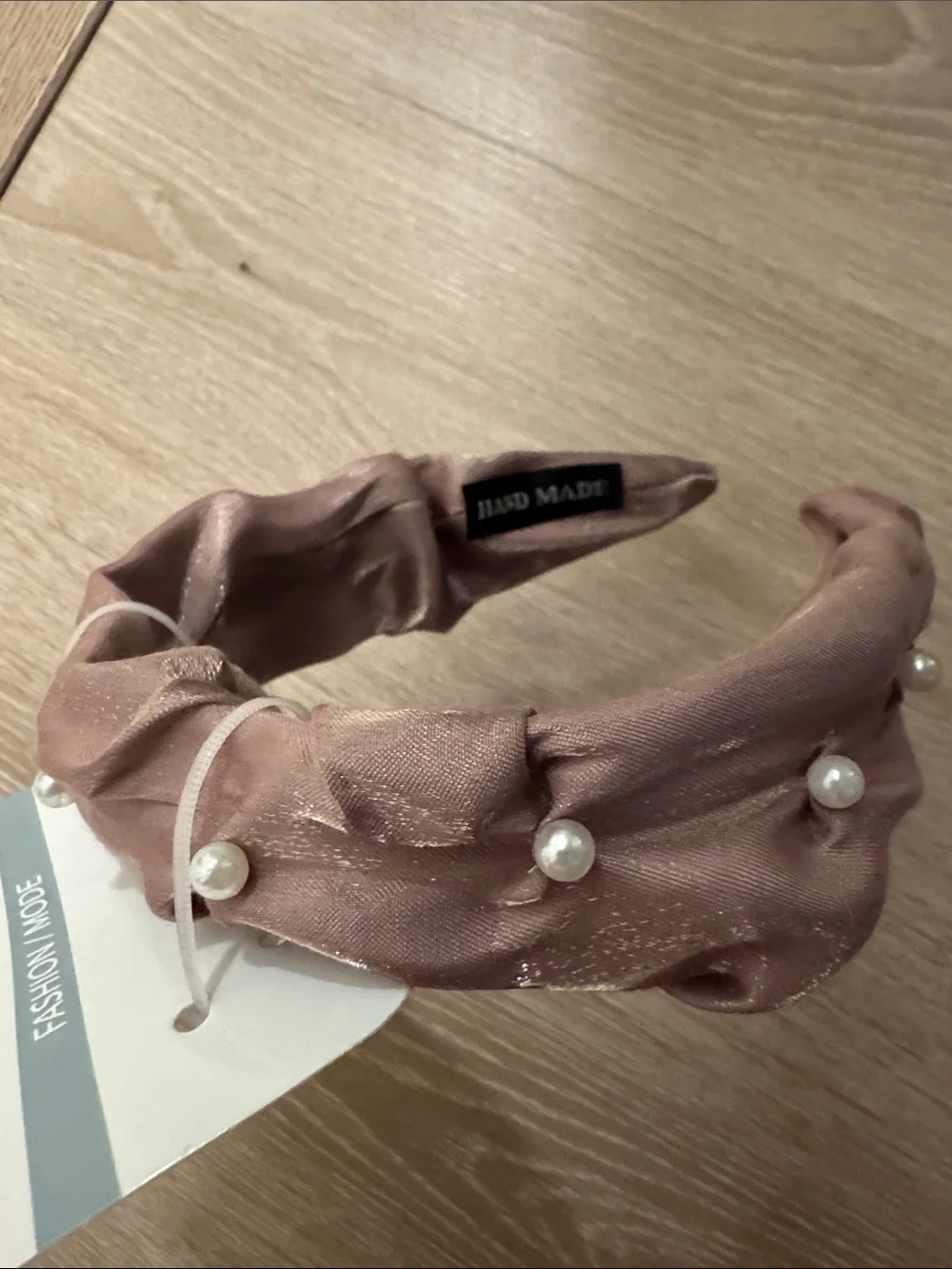 Mauve Metallic Pearl-Embellished Satin Headband NEW 🏷️